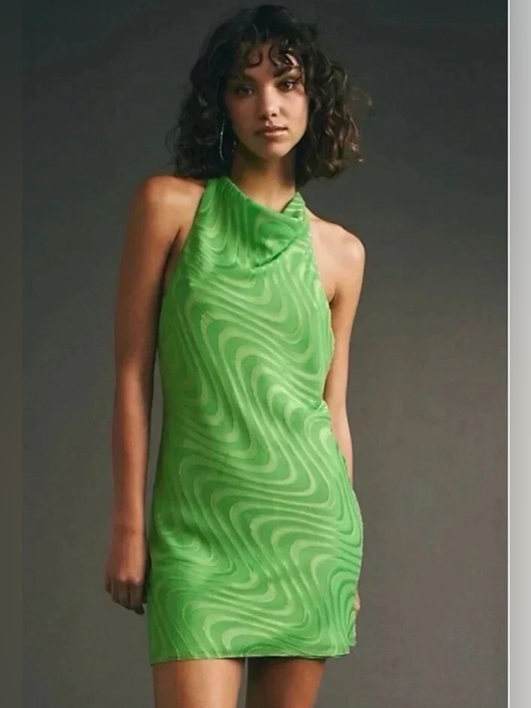 Amanda Uprichard, Kimball Chain Mini Dress Green P2p 18”, Size L | 731
